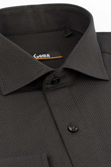 Camasa regular fit  neagra cu model in tesatura [2]