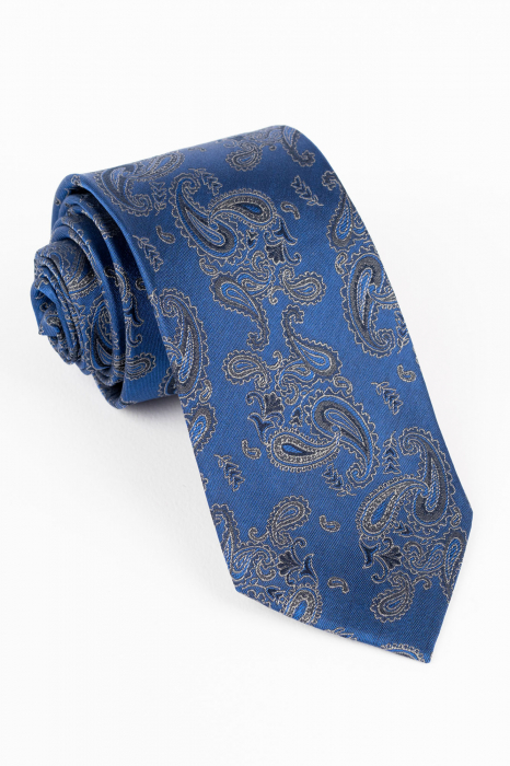 Cravata din matase naturala albastra pepit cu imprimeu paisley [1]