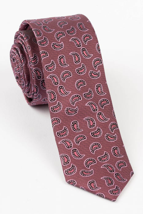 Cravata ingusta roz cu model paisley [1]