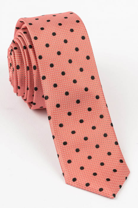 Cravata ingusta roz cu buline negre [1]
