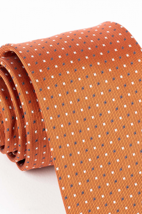 Cravata caramizie cu imprimeu bleumarin si alb [2]