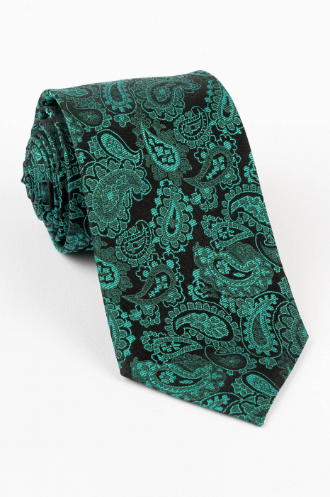 Cravata din matase naturala neagra cu paisley verde [1]