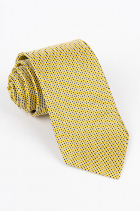 Cravata galbena cu imprimeu geometric galben, bleumarin si bej [1]