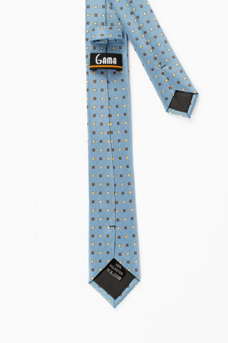 Cravata bleu cu imprimeu geometric maro si crem [3]