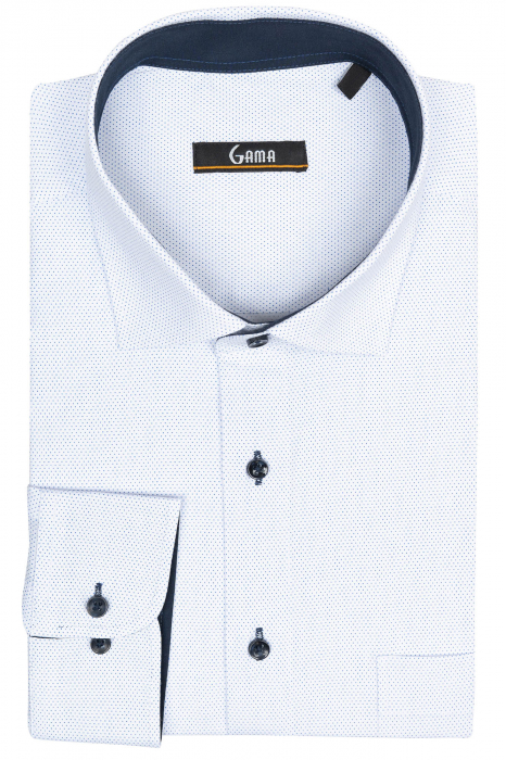 Camasa alba regular cu picouri albastre [3]