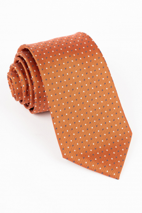 Cravata caramizie cu imprimeu bleumarin si alb [1]