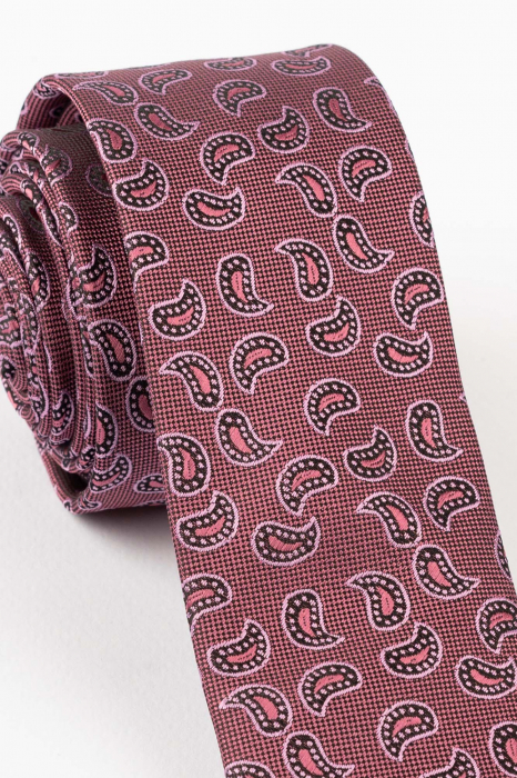 Cravata ingusta roz cu model paisley [2]