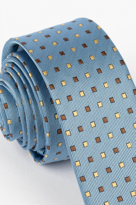 Cravata bleu cu imprimeu geometric maro si crem [2]