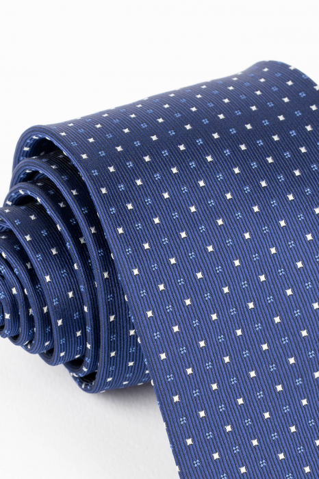 Cravata bleumarin cu imprimeu geometric alb si bleumarin [2]