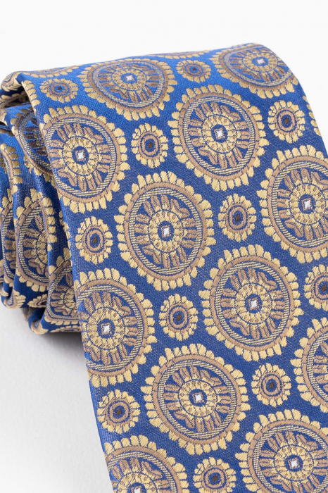 Cravata albastra cu model geometric galben [2]