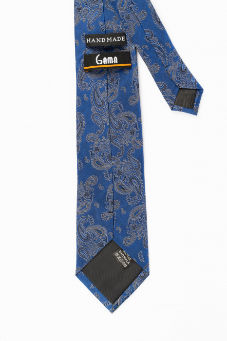 Cravata din matase naturala albastra pepit cu imprimeu paisley [3]