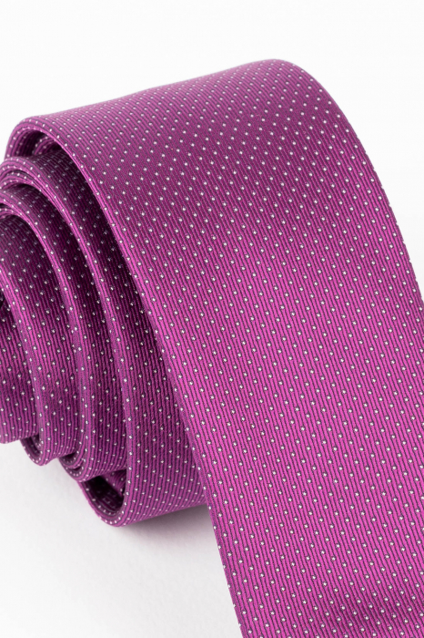 Cravata ingusta roz cu picouri albe [2]