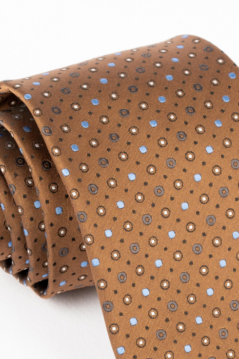 Cravata maro cu imprimeu geometric albastru, negru, maro si gri [2]