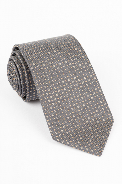 Cravata gri cu imprimeu geometric maro, gri si bej [1]