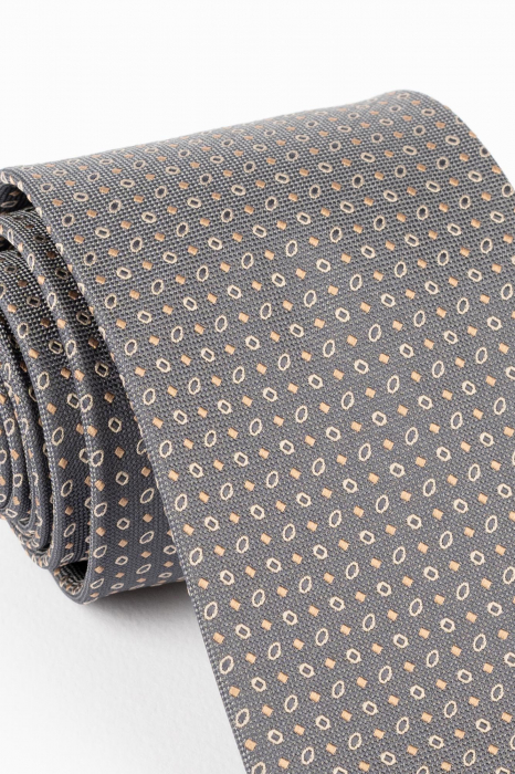 Cravata gri cu imprimeu geometric maro, gri si bej [2]