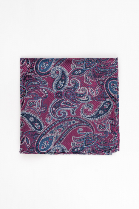 Batista din matase naturala fucsia cu imprimeu alb si bleumarin [2]