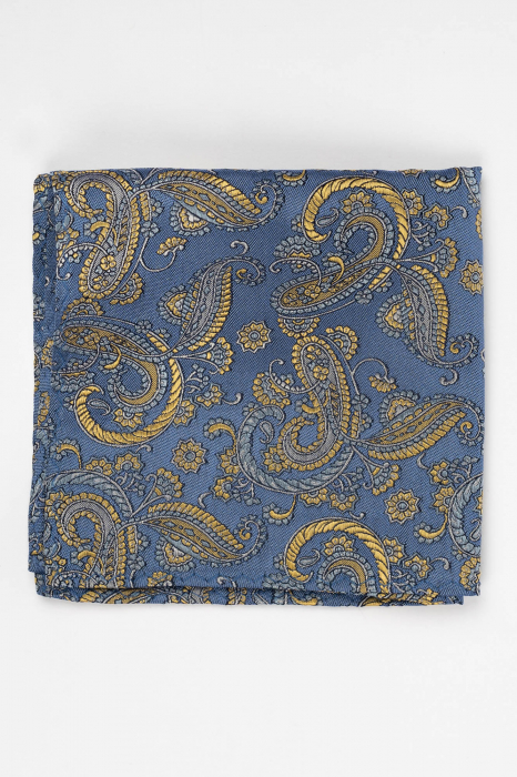 Batista matase naturala bleu cu imprimeu galben si gri [2]