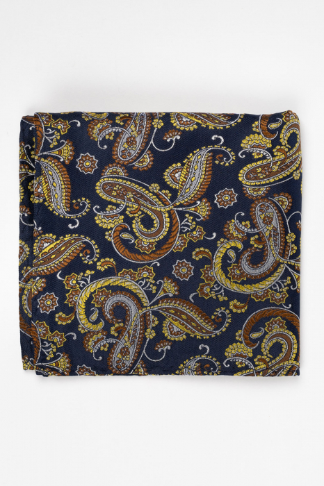 Batista matase naturala bleumarin cu imprimeu gri auriu si maro [2]