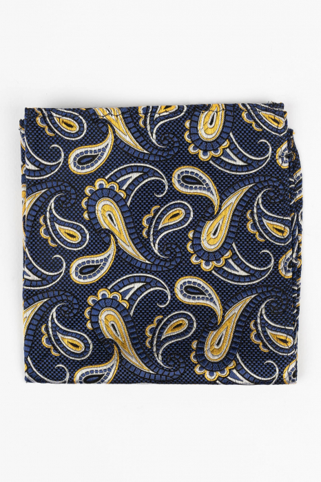 Batista matase naturala bleumarin cu model floral auriu [2]