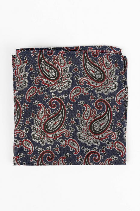 Batista matase naturala bleumarin cu model floral rosu si negru [2]