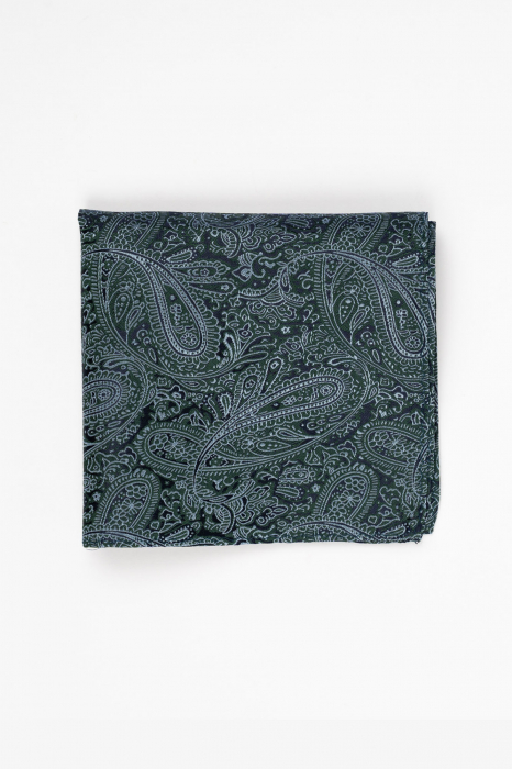 Batista matase naturala bleumarin cu paisley verde si gri [2]