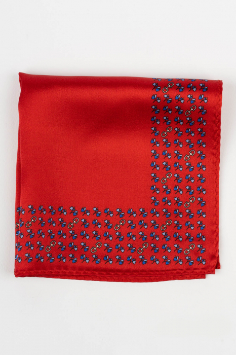 Batista matase naturala rosie cu imprimeu floral albastru [2]