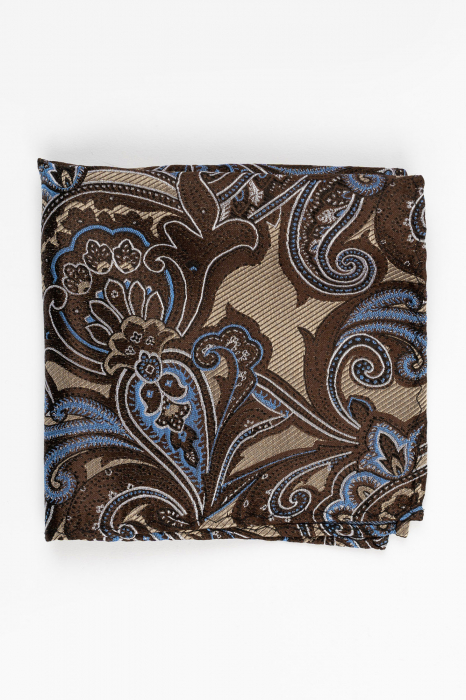Batista matase naturala cappuccino cu model paisley maro si bleu [2]