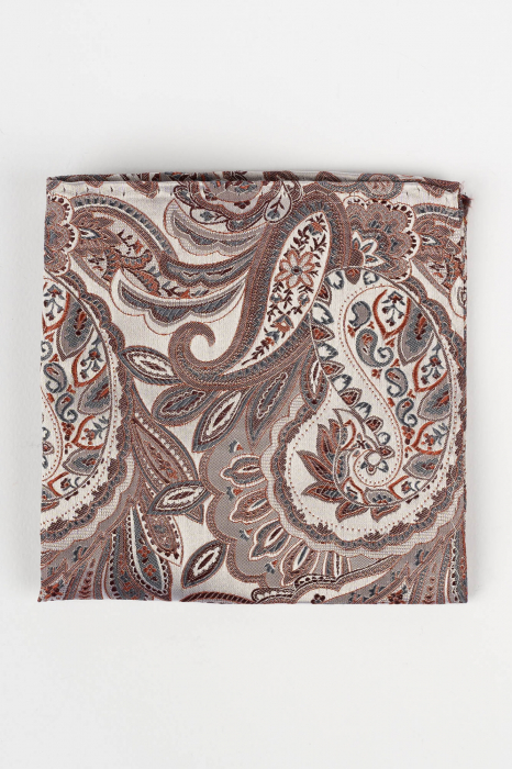 Batista matase naturala roz cu model floral gri si portocaliu [2]