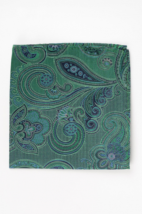 Batista matase naturala verde cu model floral bleumarin [2]