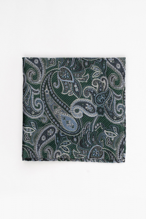 Batista matase naturala verde cu paisley gri si bleu [2]