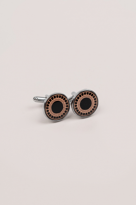 Butoni rotunzi argintii cu insertie neagra si aurie 25-02 [2]
