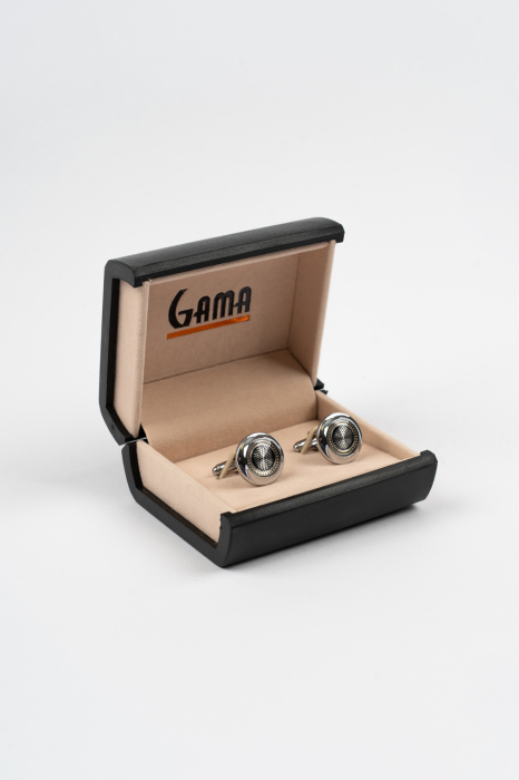 Butoni rotunzi argintii cu insertie aurie si neagra  GAMA-08 [3]