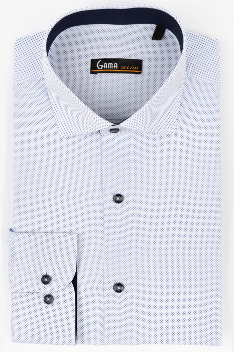 Camasa slim fit alba cu picouri bleu [3]