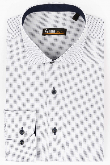 Camasa slim fit alba cu picouri bleumarin [3]