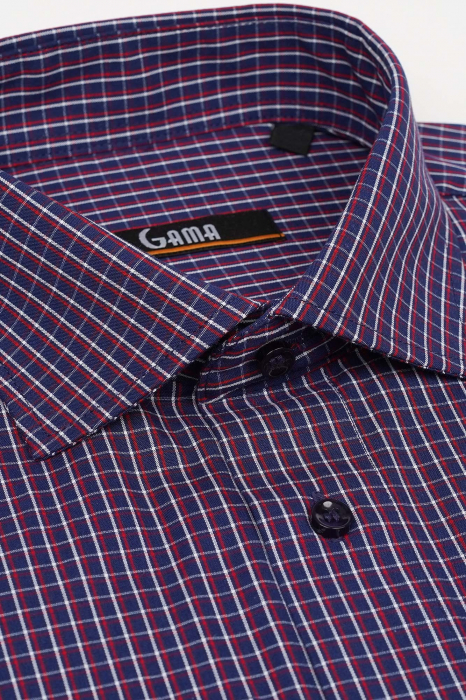 Camasa 2XL-4XL regular bleumarin cu carouri rosii [2]