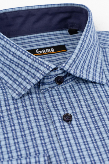 Camasa 2XL slim bleu cu carouri albastre [2]