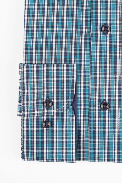 Camasa 2XL slim turcoaz cu carouri bleumarin si albe [3]