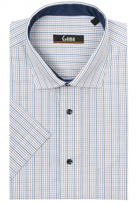 Camasa alba cu carouri cu maneca scurta regular [2]