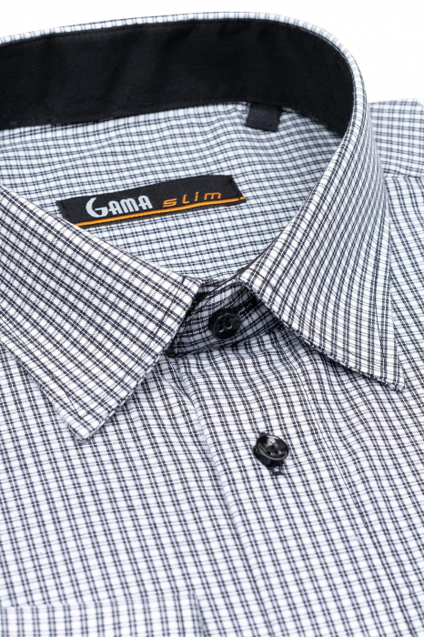 Camasa alba slim fit cu carouri negre [2]