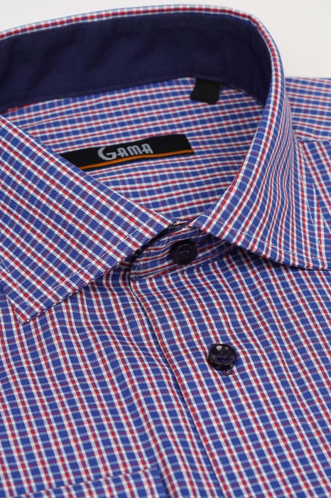 Camasa albastra cu carouri rosii regular [3]