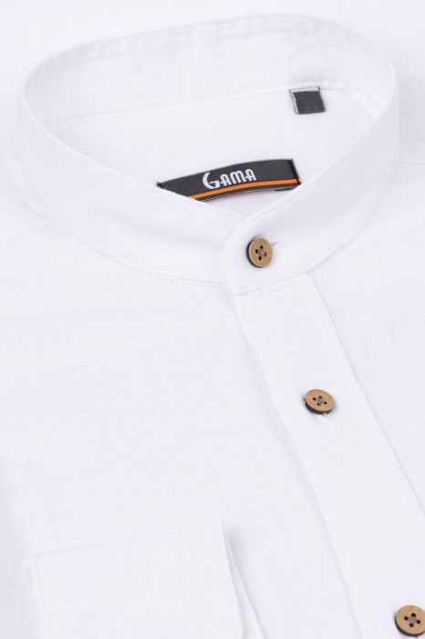 Camasa barbati casual regular fit  alba din in cu guler tunica [4]