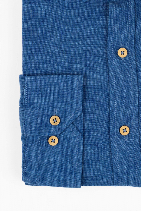 Camasa barbati casual regular fit albastra din in 2XL [3]