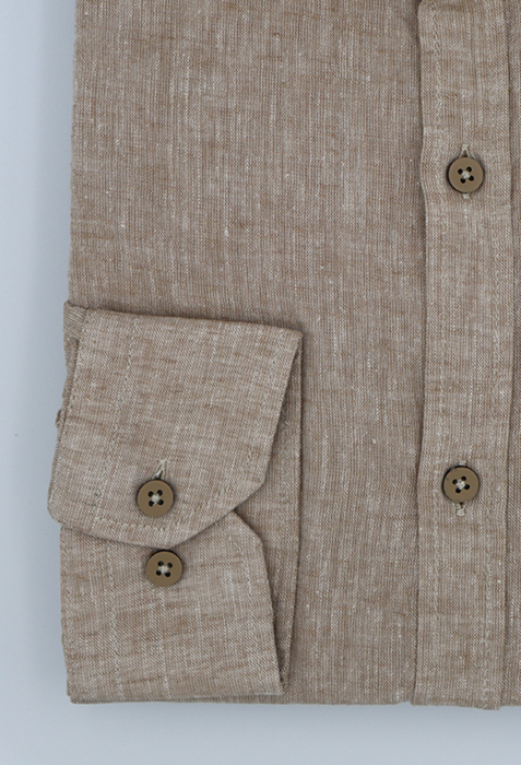 Camasa barbati casual regular fit bej din in cu guler tunica [2]