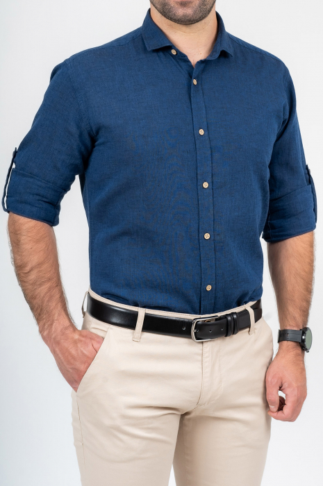 Camasa barbati casual regular navy din in 2XL [3]