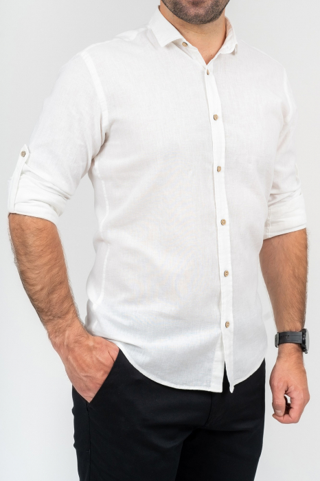 Camasa barbati casual slim alba din in [3]