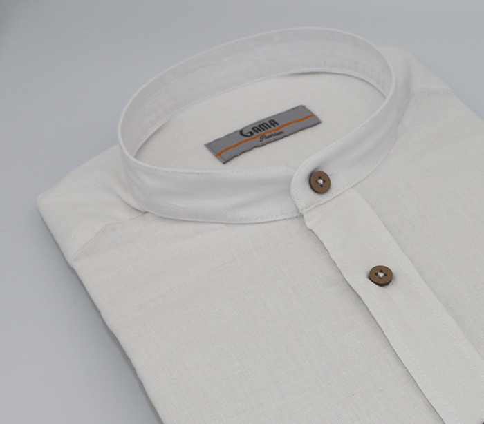 Camasa barbati casual slim fit alba din in cu guler tunica [3]