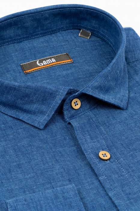 Camasa barbati casual regular albastra din in [3]