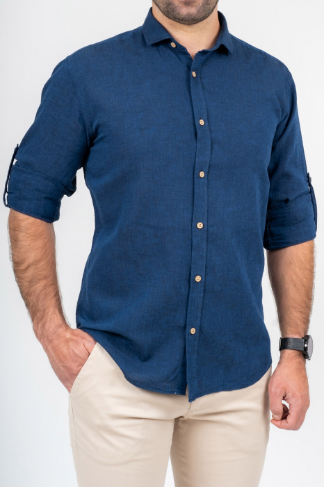 Camasa barbati casual slim fit navy din in [2]