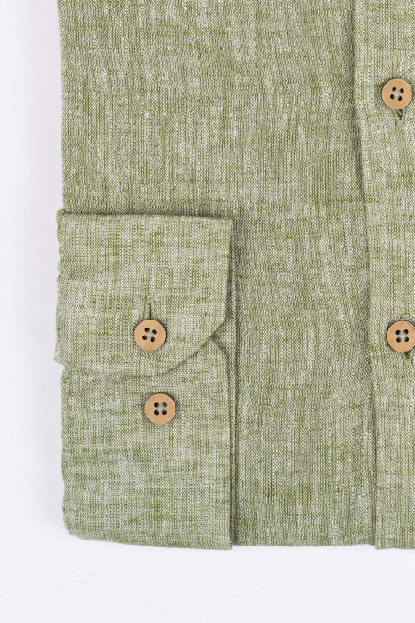 Camasa barbati casual slim fit  verde din in cu guler tunica [2]