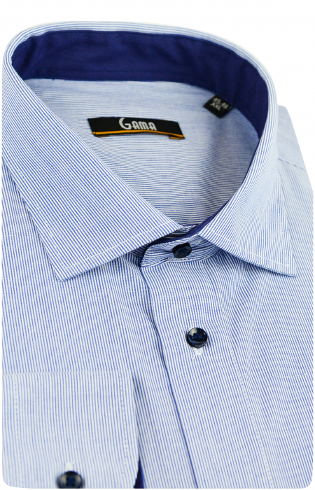 Camasa barbati regular alba cu dungi bleumarin [2]